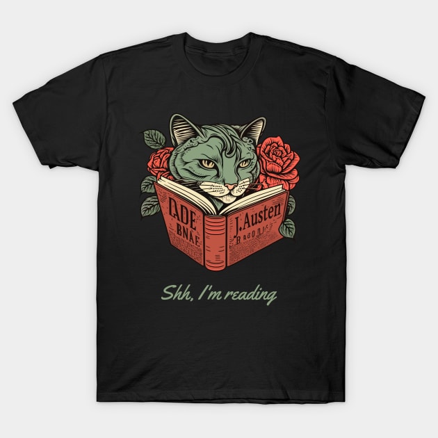 Cat and Book Retro 15 T-Shirt by Lita-CF
